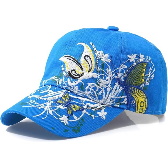 Women Blue Adjustable Breathable Embroidered Sport Golf Outdoor Baseball Caps - Picture 1 of 7